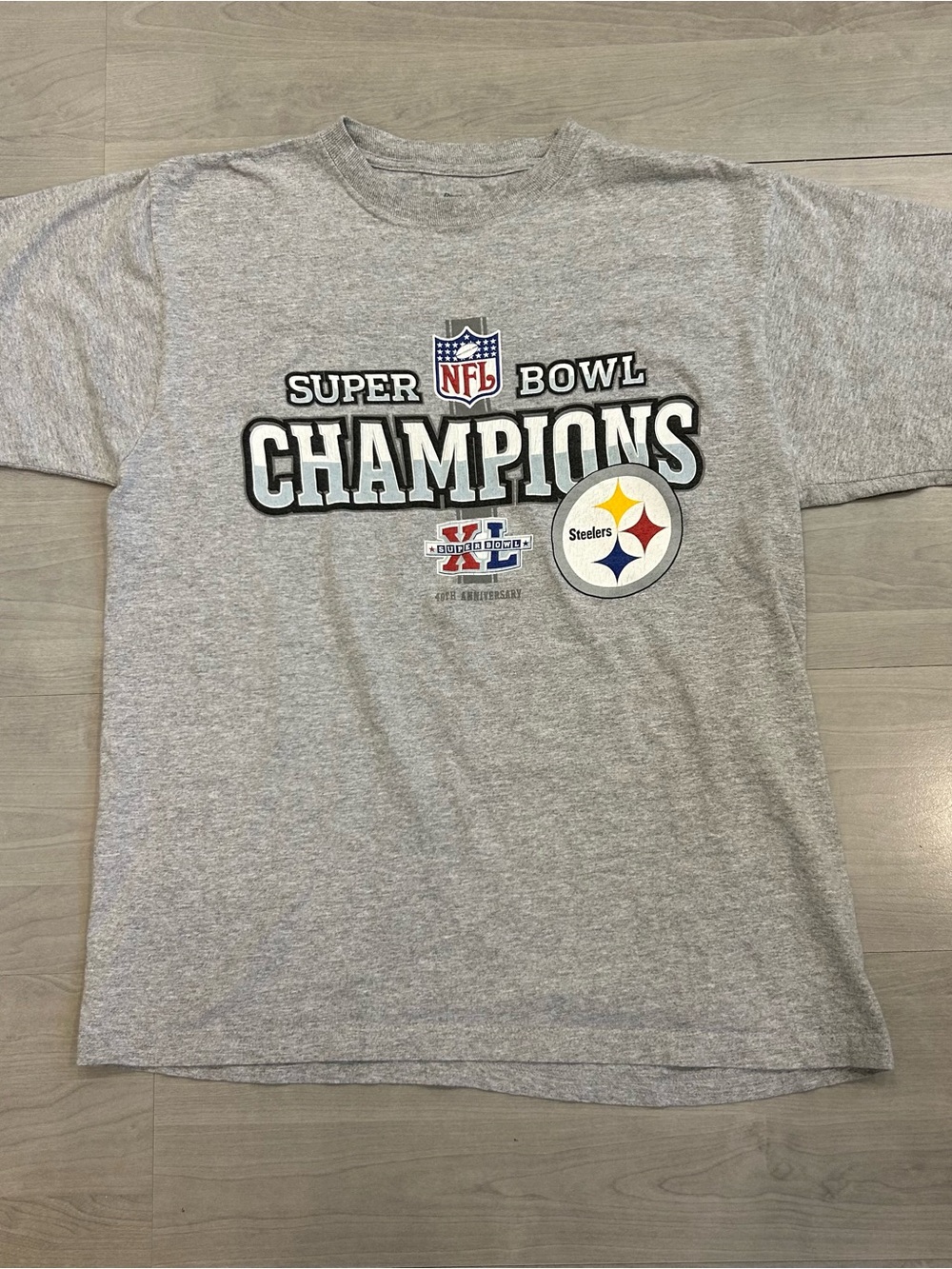 Pittsburgh Steelers Super Bowl XL Champions T Shirt Reebok NFL Gray Mens Medium